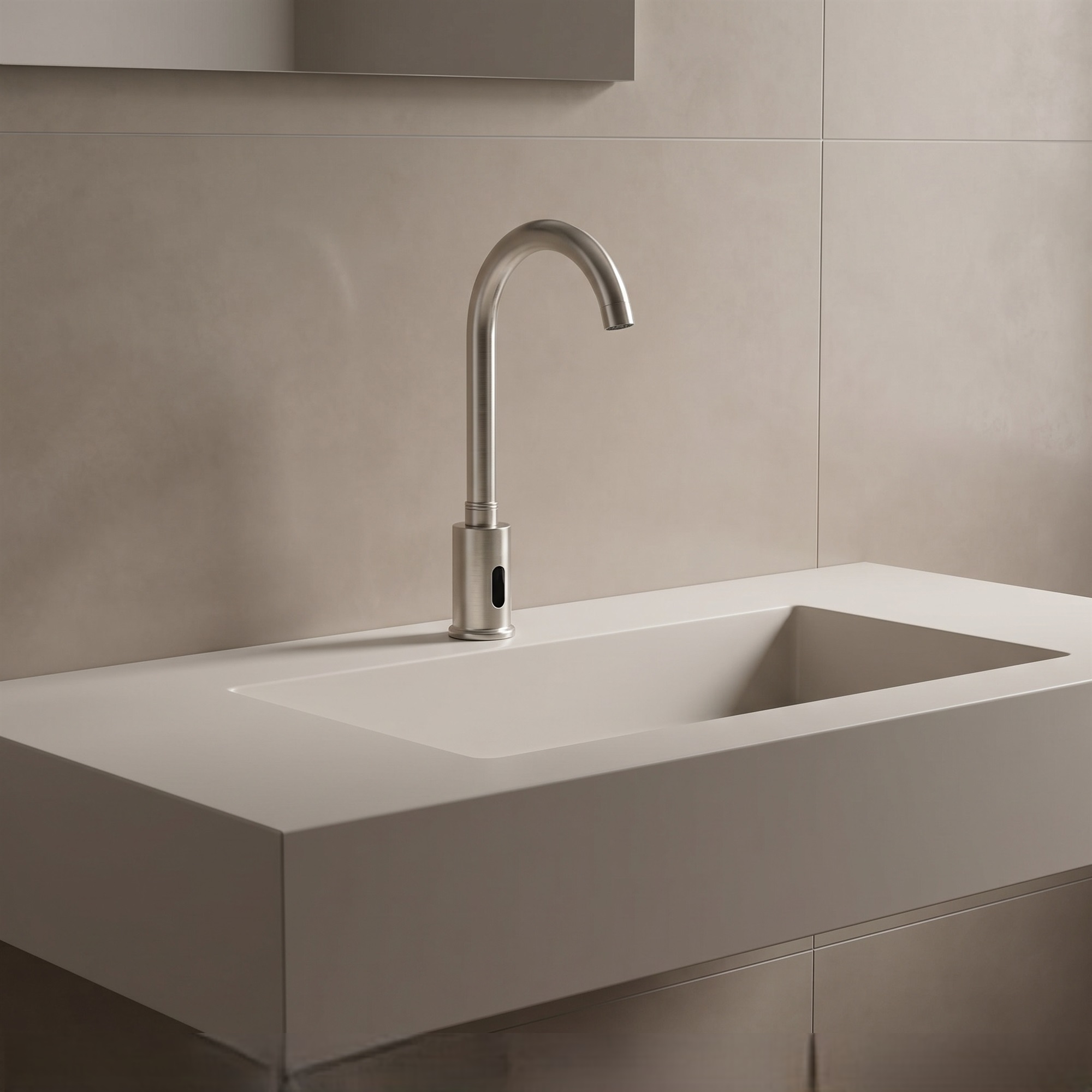 FB51B � Fontana Wella Goose Neck Commercial Automatic Brushed Nickel Sensor Faucet