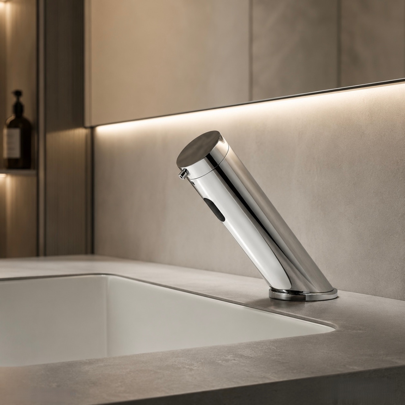 Wall-mounted soap dispensing arrangement for public restrooms