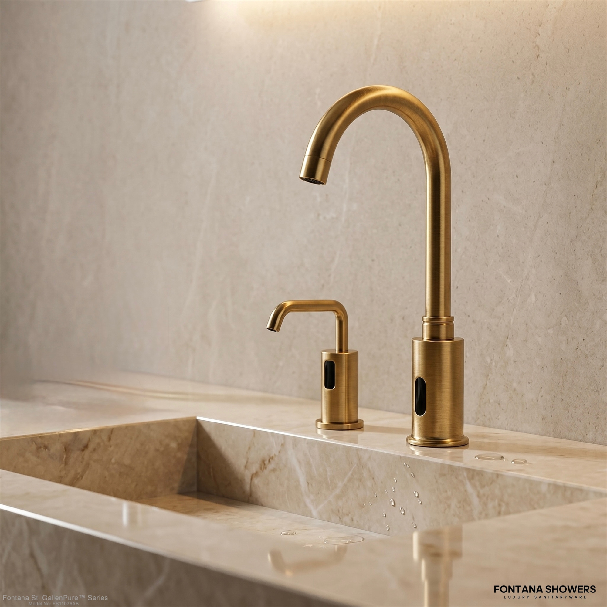 Fontana St. GallenPure Series Antique Brass Touchless Faucet & Soap Dispenser