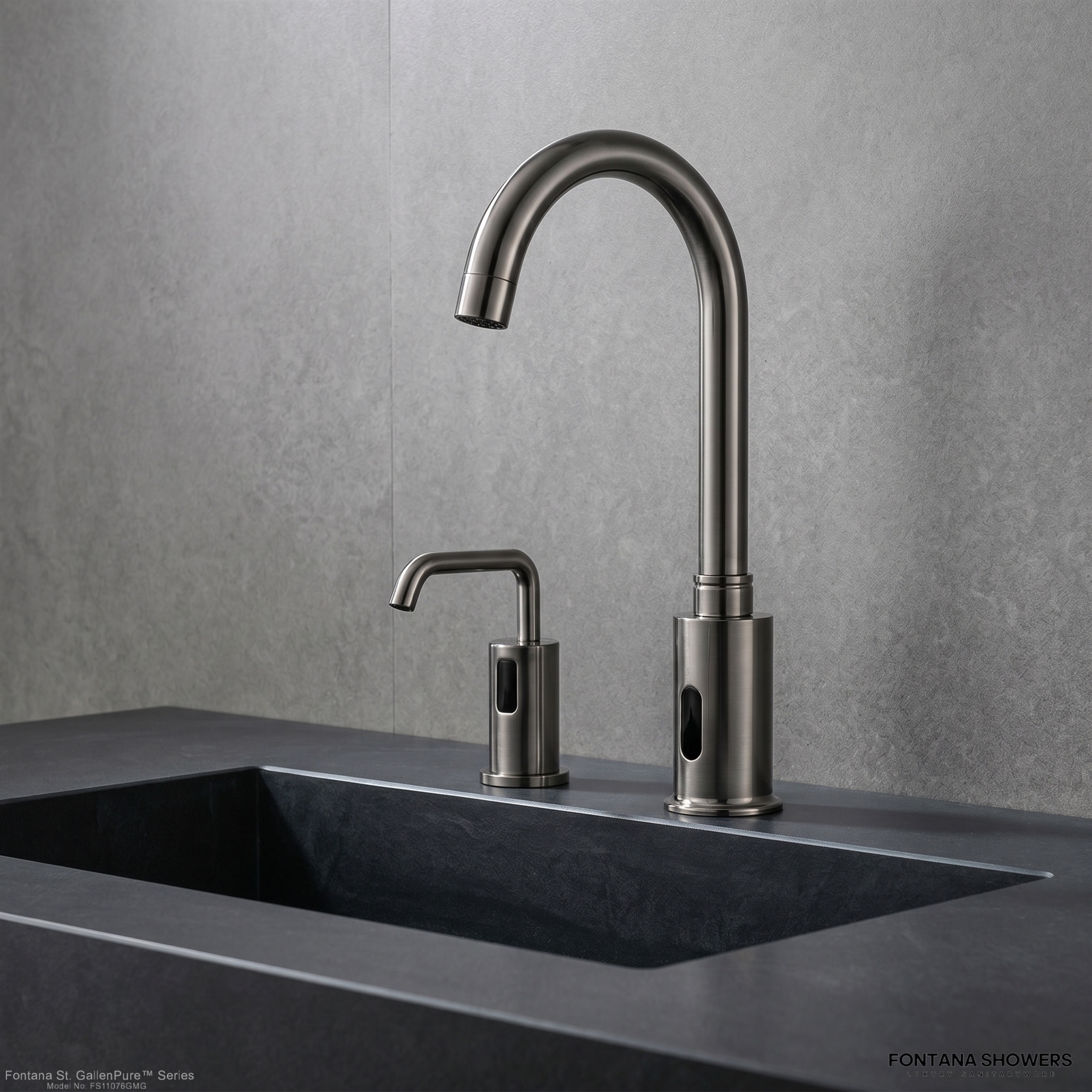 Fontana St. GallenPure Series Gun Metal Gray Touchless Faucet & Soap Dispenser