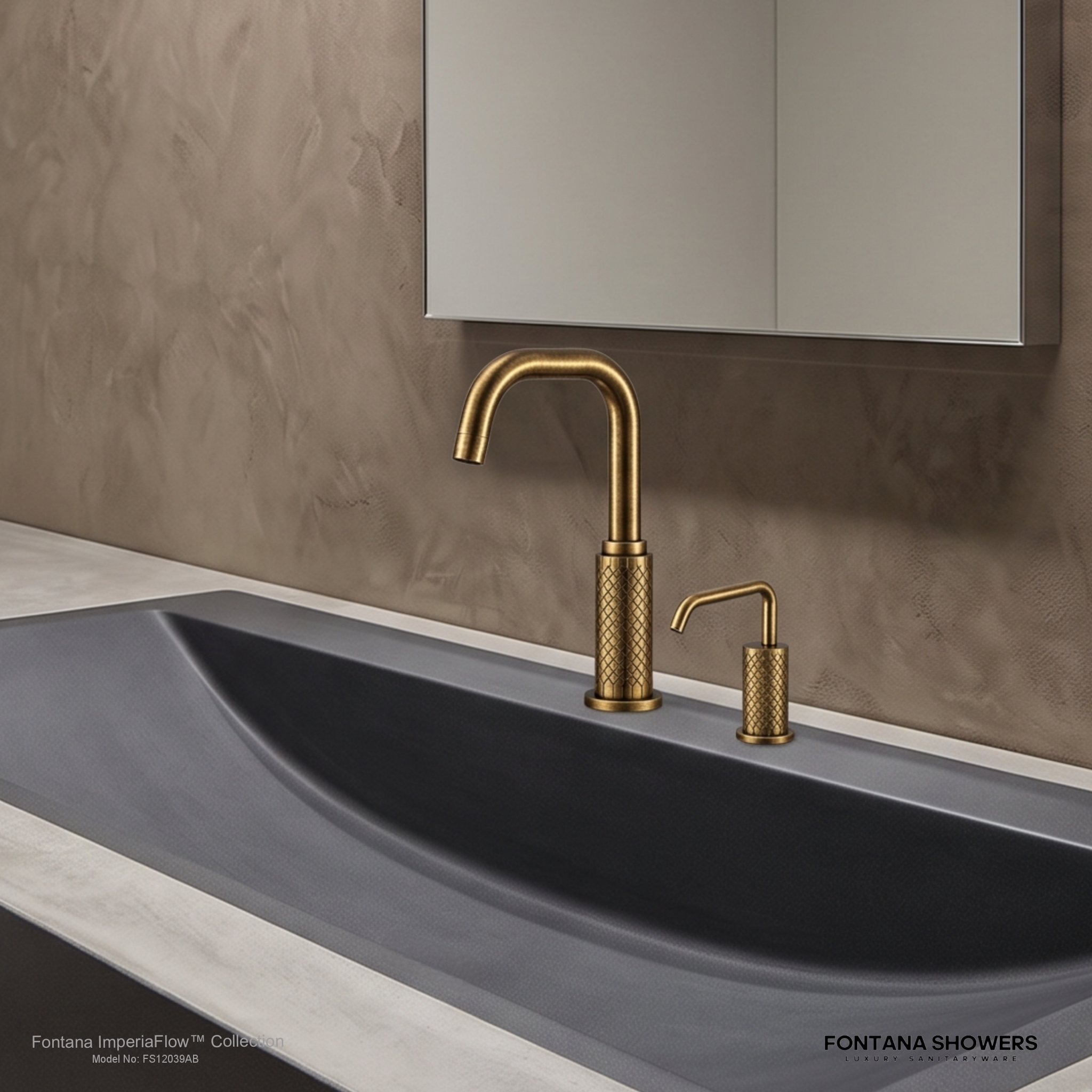 Fontana FS12039 Antique Brass Touchless Faucet & Soap Dispenser Set