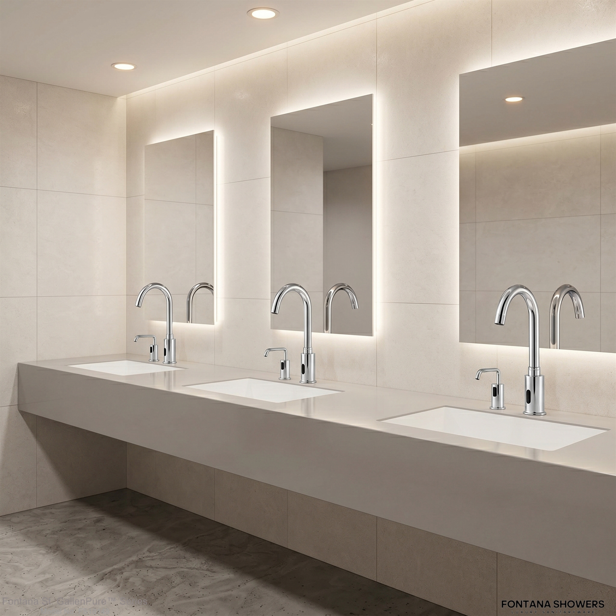 Fontana St. Gallen Chrome Touchless Commercial Motion Sensor Faucet & Automatic No Touch Soap Dispenser for Restrooms