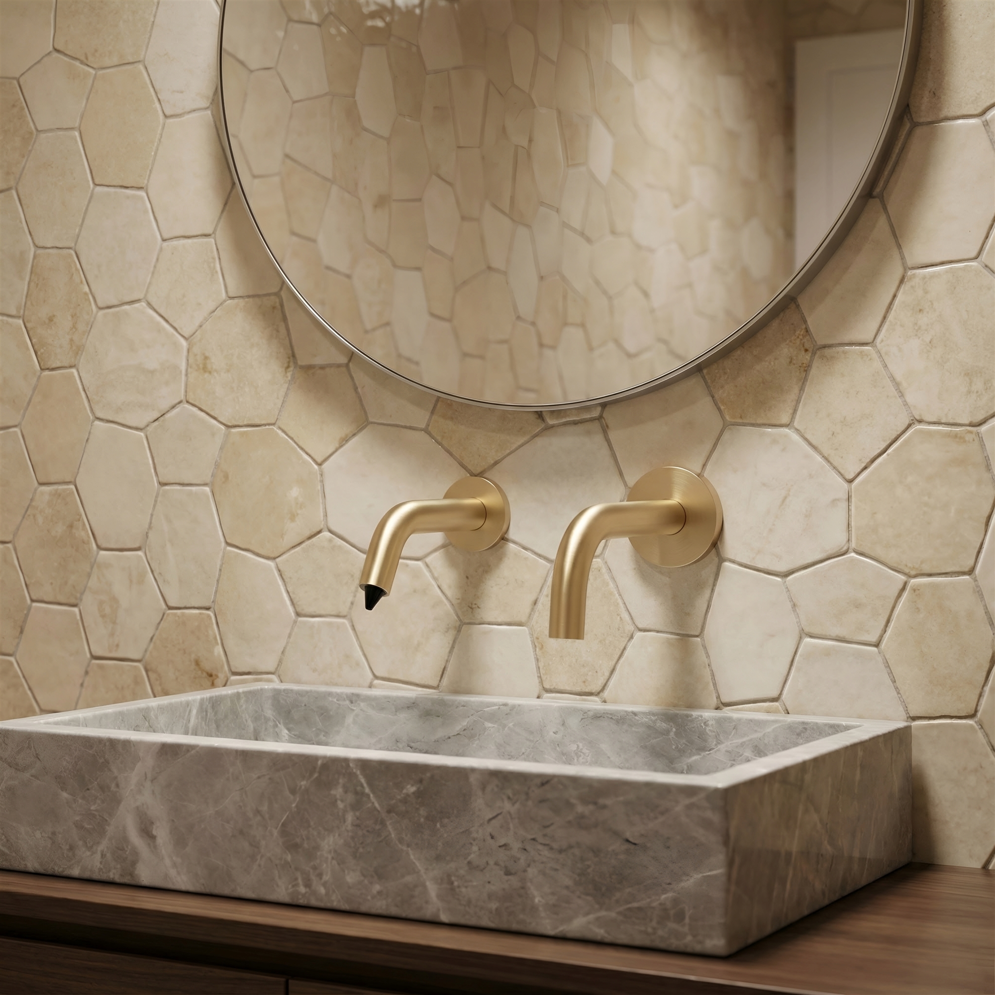 Fontana PureEdge Champagne Touchless Faucet & Dispenser Set