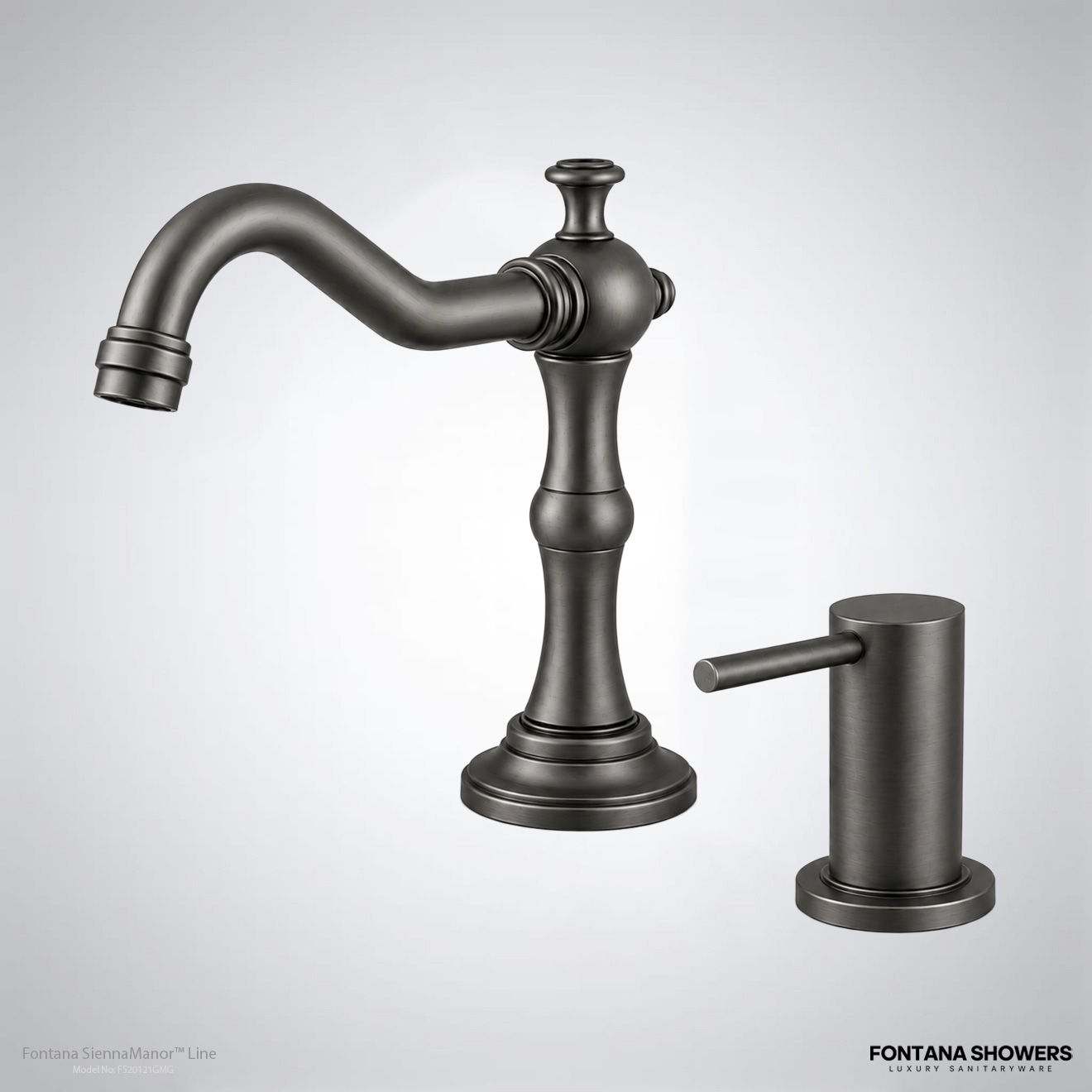 Fontana SiennaManor Line Gun Metal Gray Luxury Brass Touchless Faucet With Manual Dispenser
