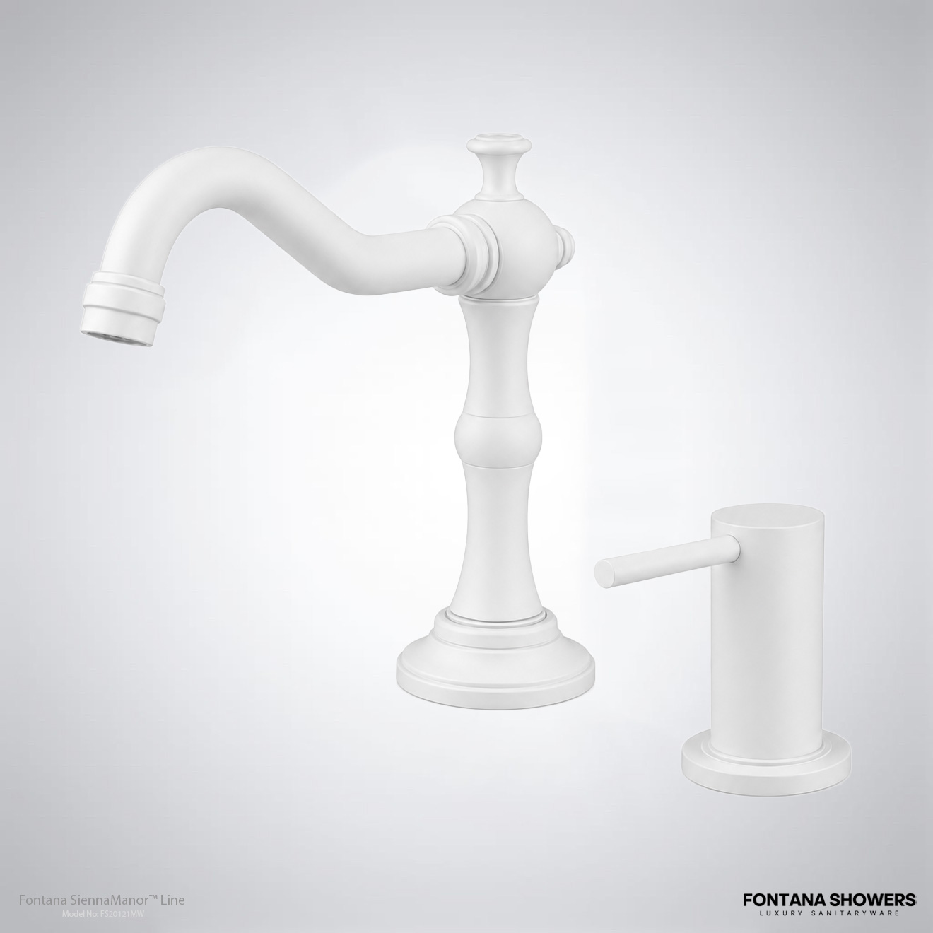 Fontana SiennaManor Line Matte White Luxury Brass Touchless Faucet With Manual Dispenser