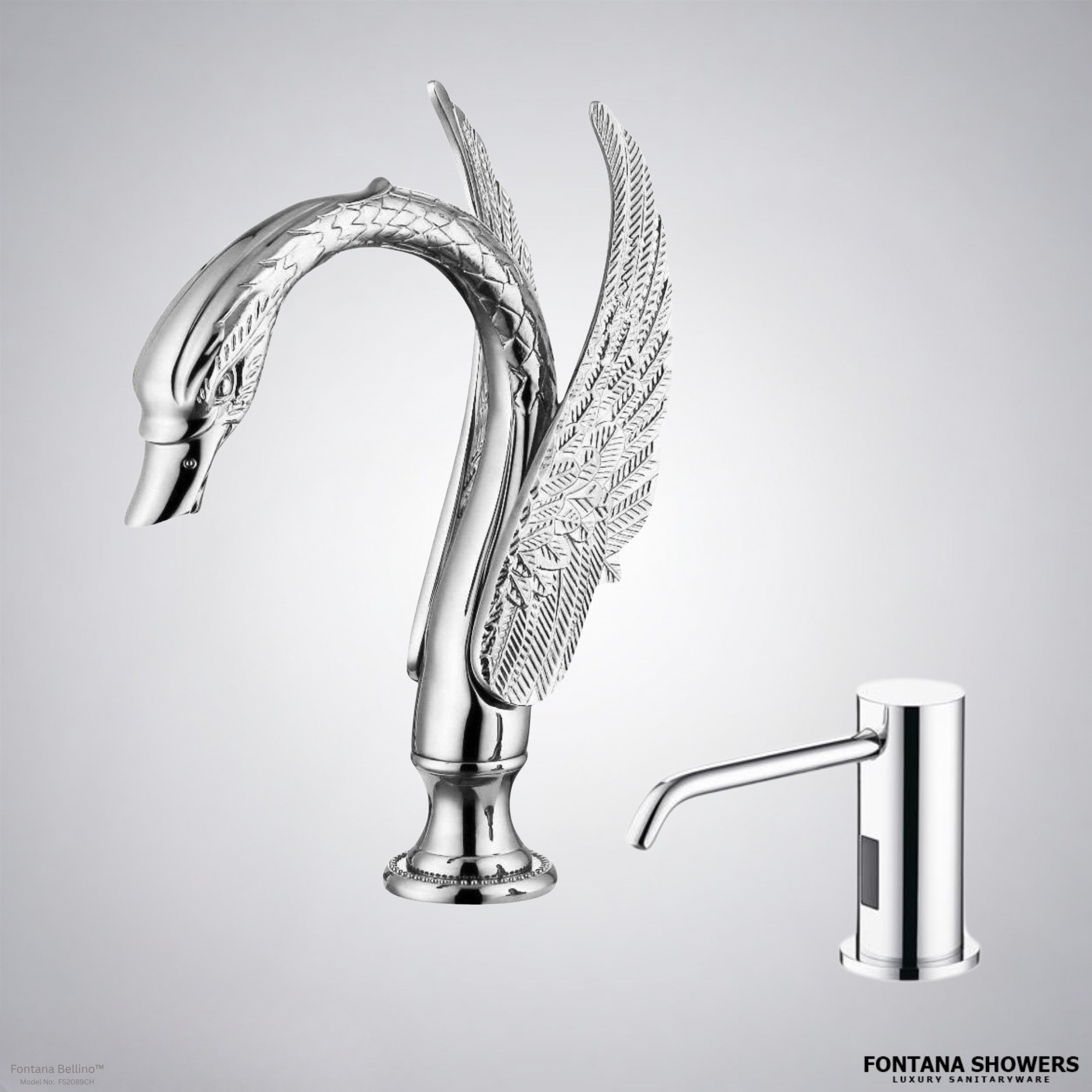 Fontana Bellino Chrome Deck-Mounted Touchless Faucet and Dispenser Set