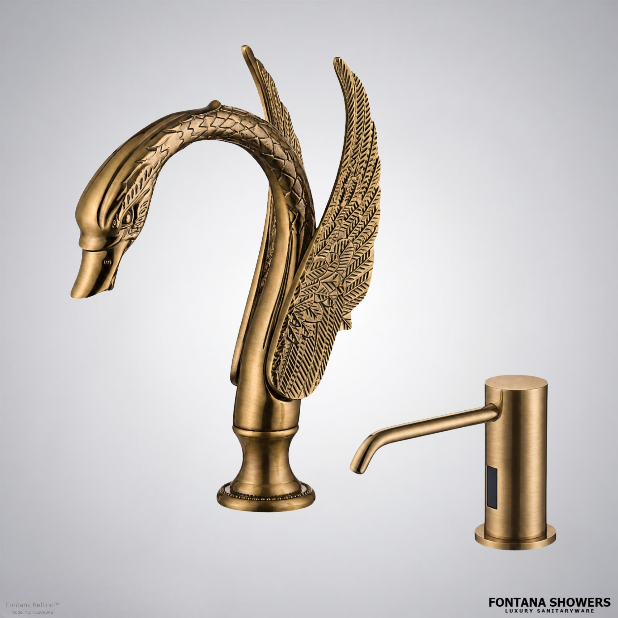 Fontana Bellino Antique Brass Touchless Faucet and Dispenser Set