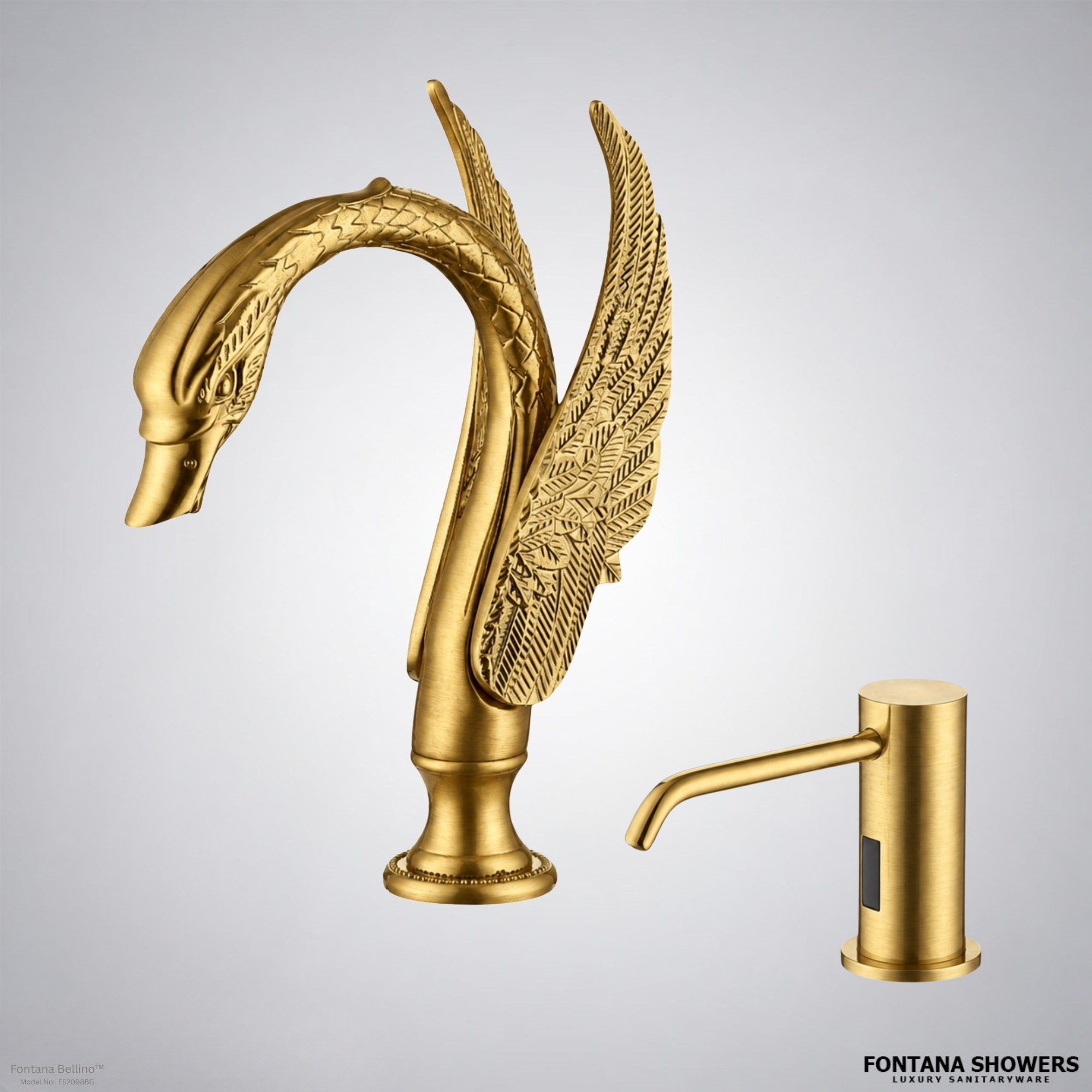 Fontana Bellino Brushed Gold Touchless Faucet and Dispenser Set
