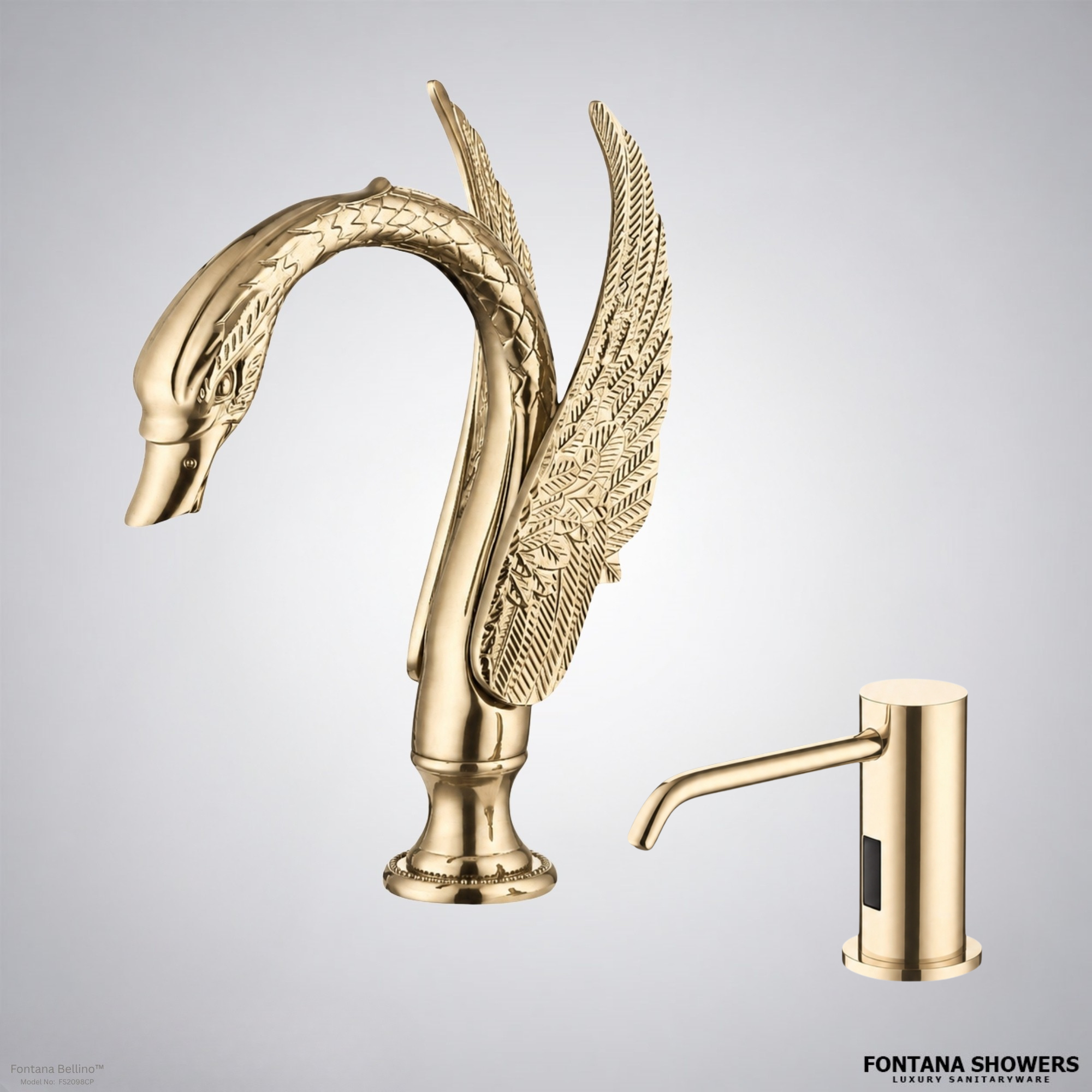 Fontana Bellino Champagne Touchless Faucet and Dispenser Set