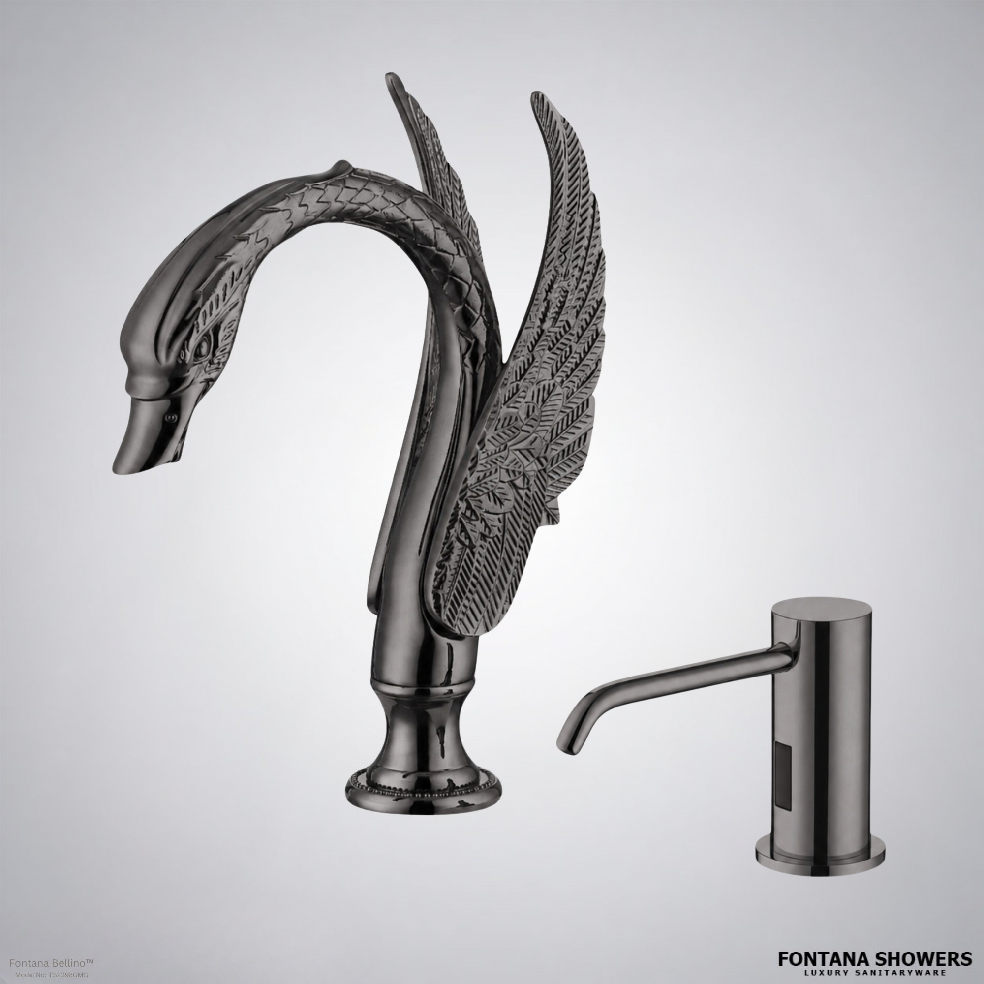 Fontana Bellino Gun Metal Gray Touchless Faucet and Dispenser Set