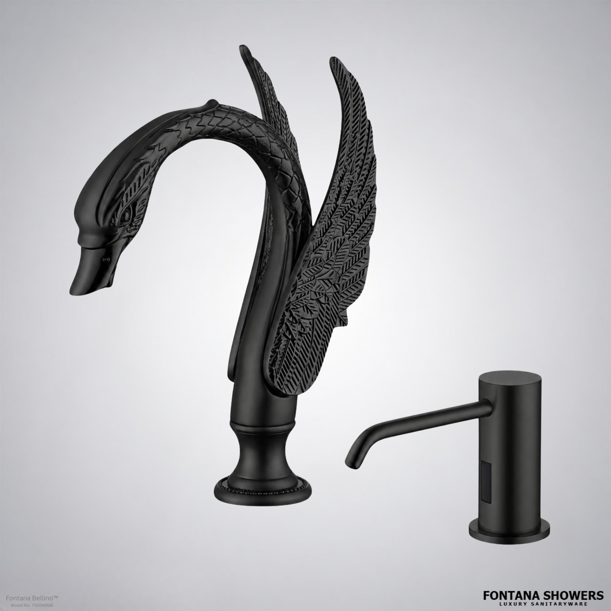 Fontana Bellino Matte Black Touchless Faucet and Dispenser Set