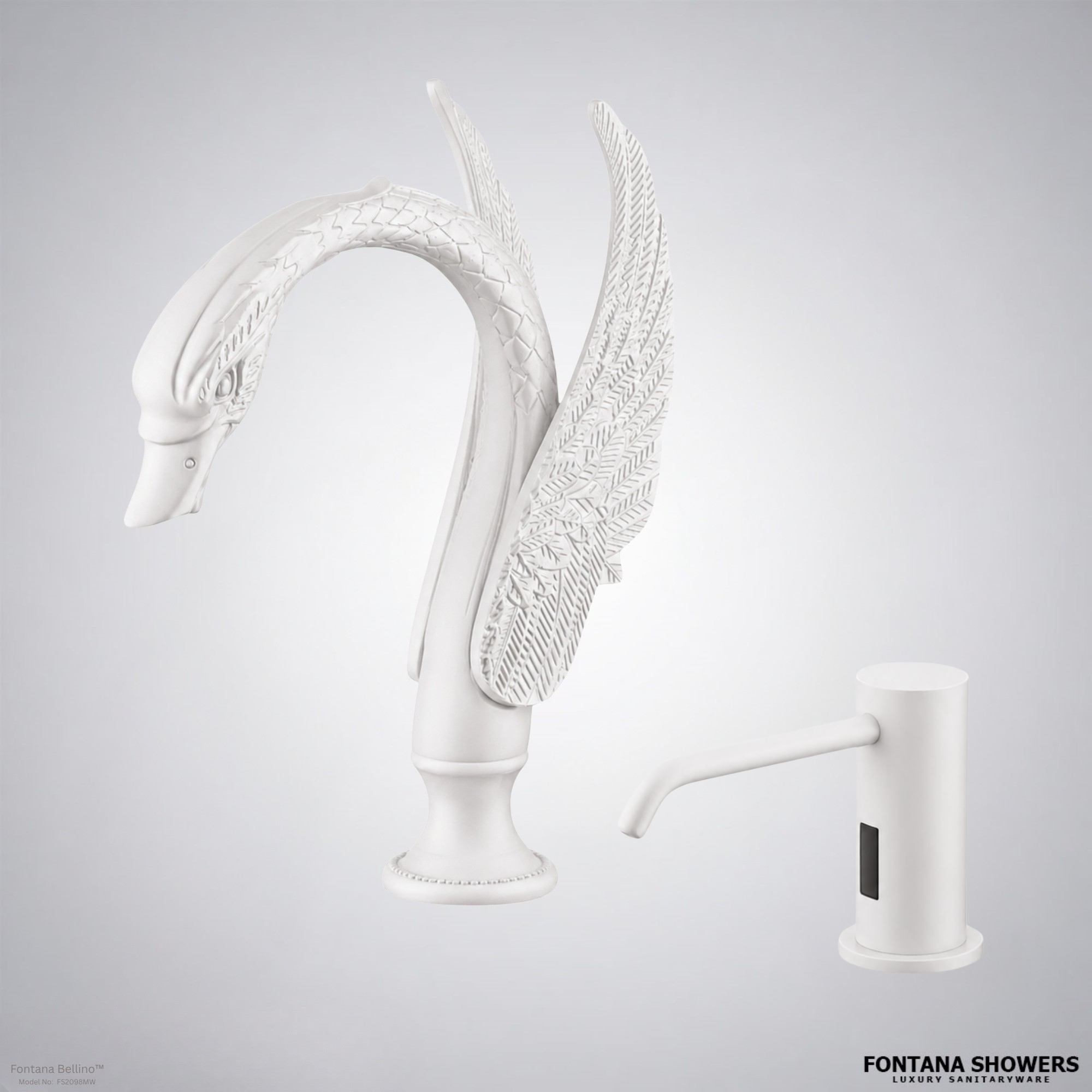 Fontana Bellino Matte White Touchless Faucet and Dispenser Set