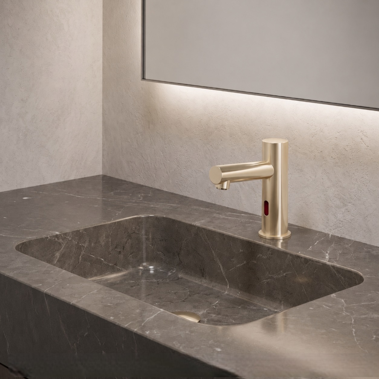 FS2140CP — Fontana SafeTouchless Series Champagne Sensor Controlled Deck Mounted Faucet – Product View 1