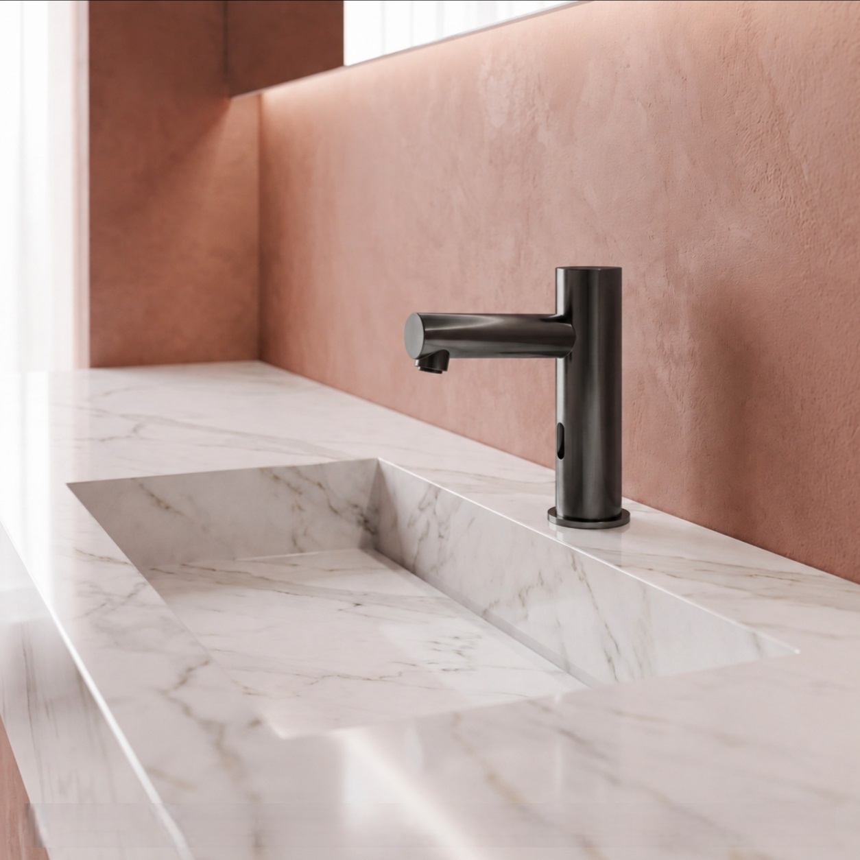 FS2140GMG — Fontana SafeTouchless Series Gun Metal Gray Sensor Controlled Deck Mounted Faucet – Product View 1