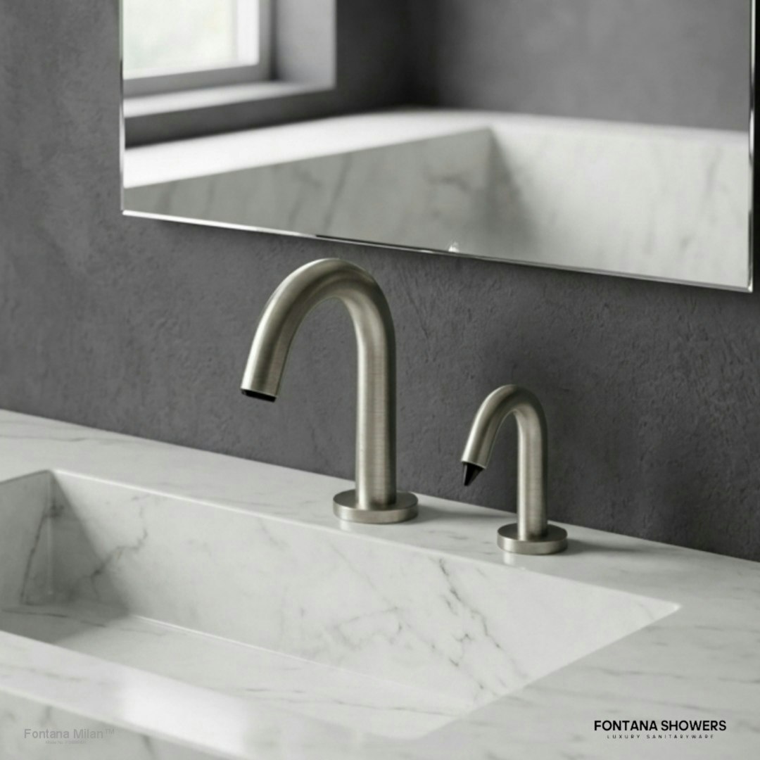 Fontana Milan Brushed Nickel Sensor Faucet & Automatic Soap Dispenser Set