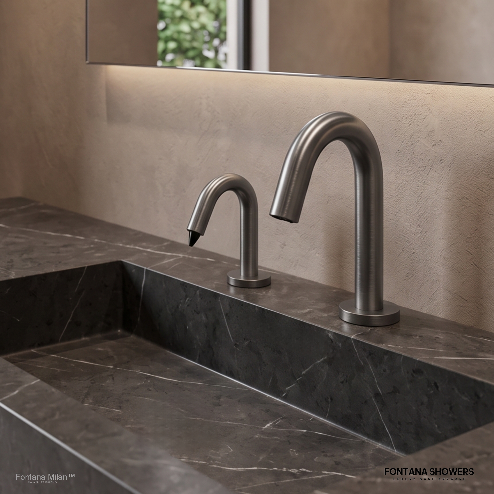 Fontana Milan Gun Metal Gray Sensor Faucet & Automatic Soap Dispenser Set