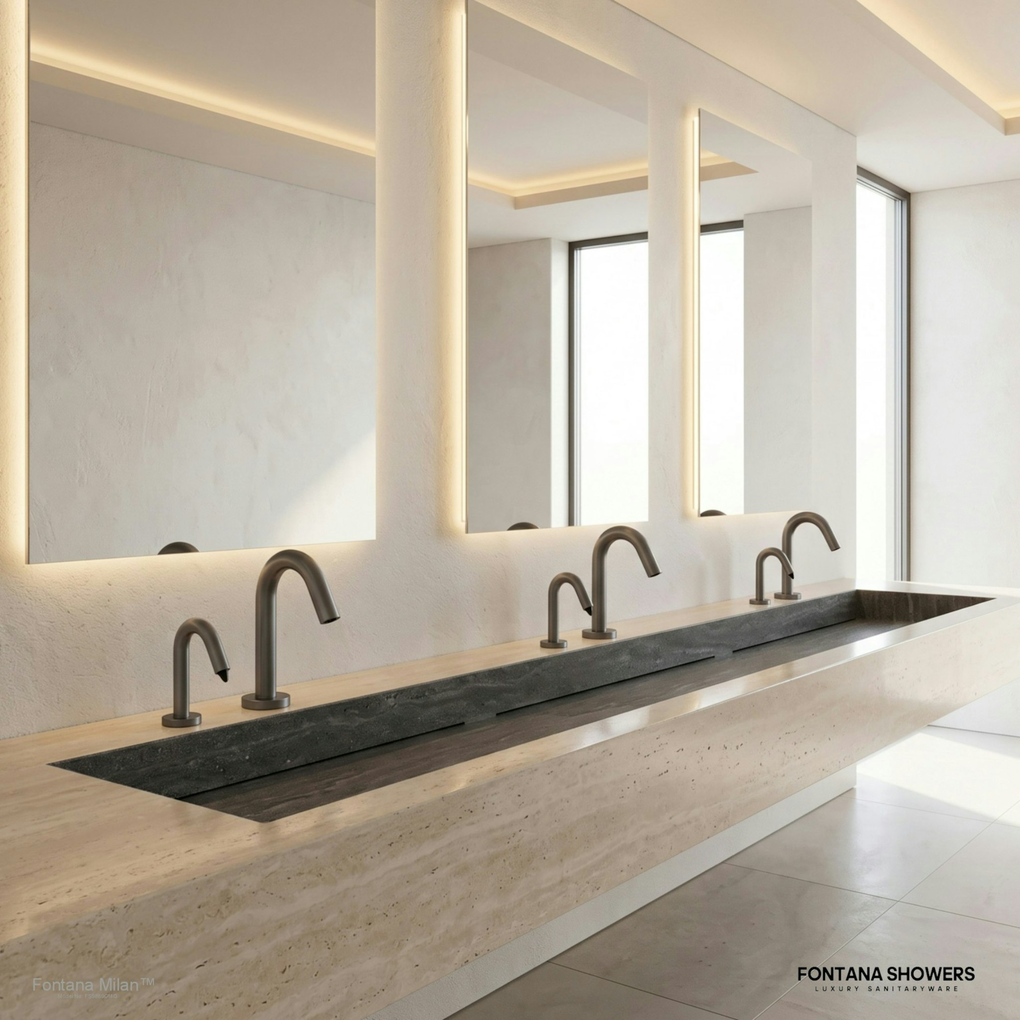 Fontana Milan Gun Metal Gray Sensor Faucet & Automatic Soap Dispenser Set