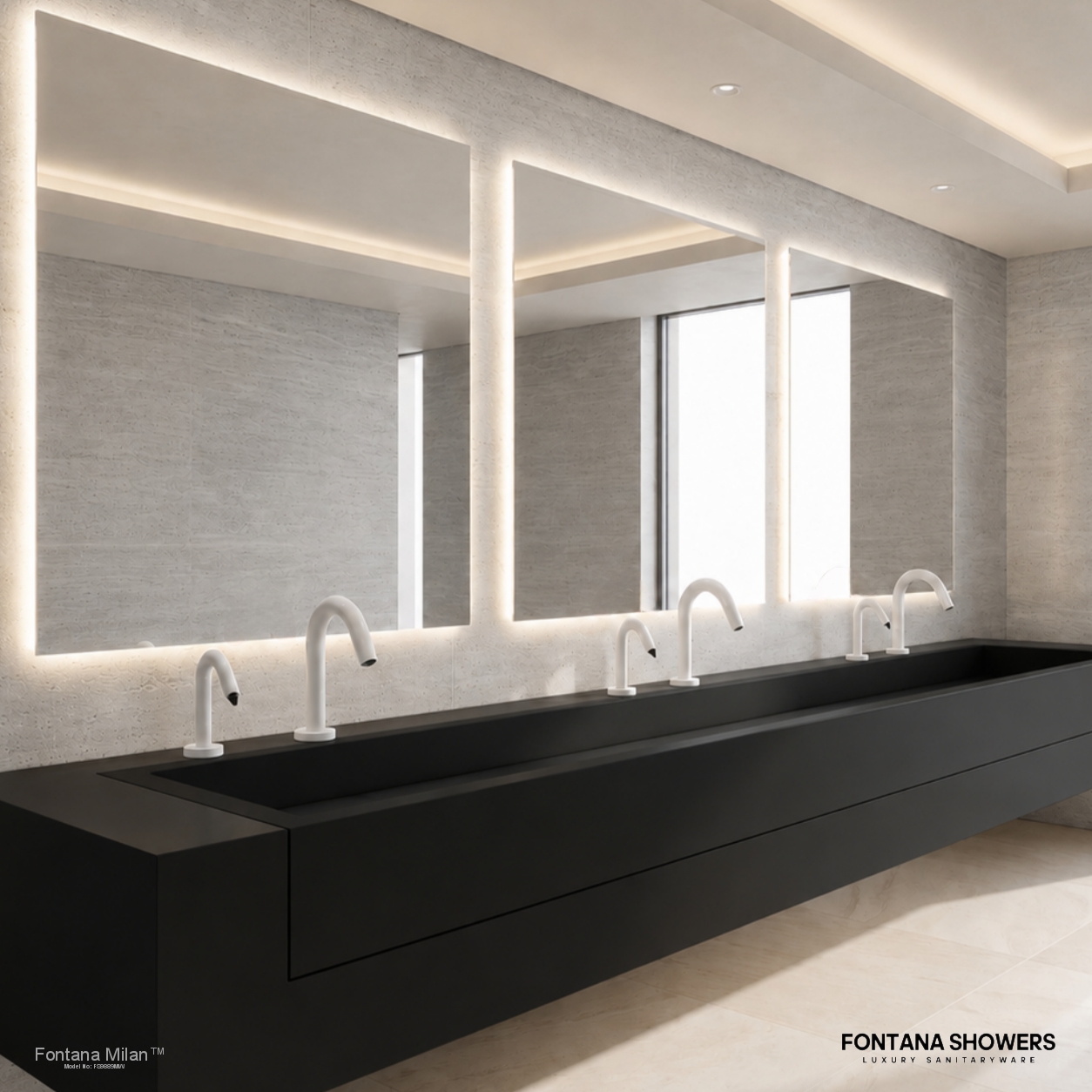 Fontana Milan Matte White Sensor Faucet & Automatic Soap Dispenser Set
