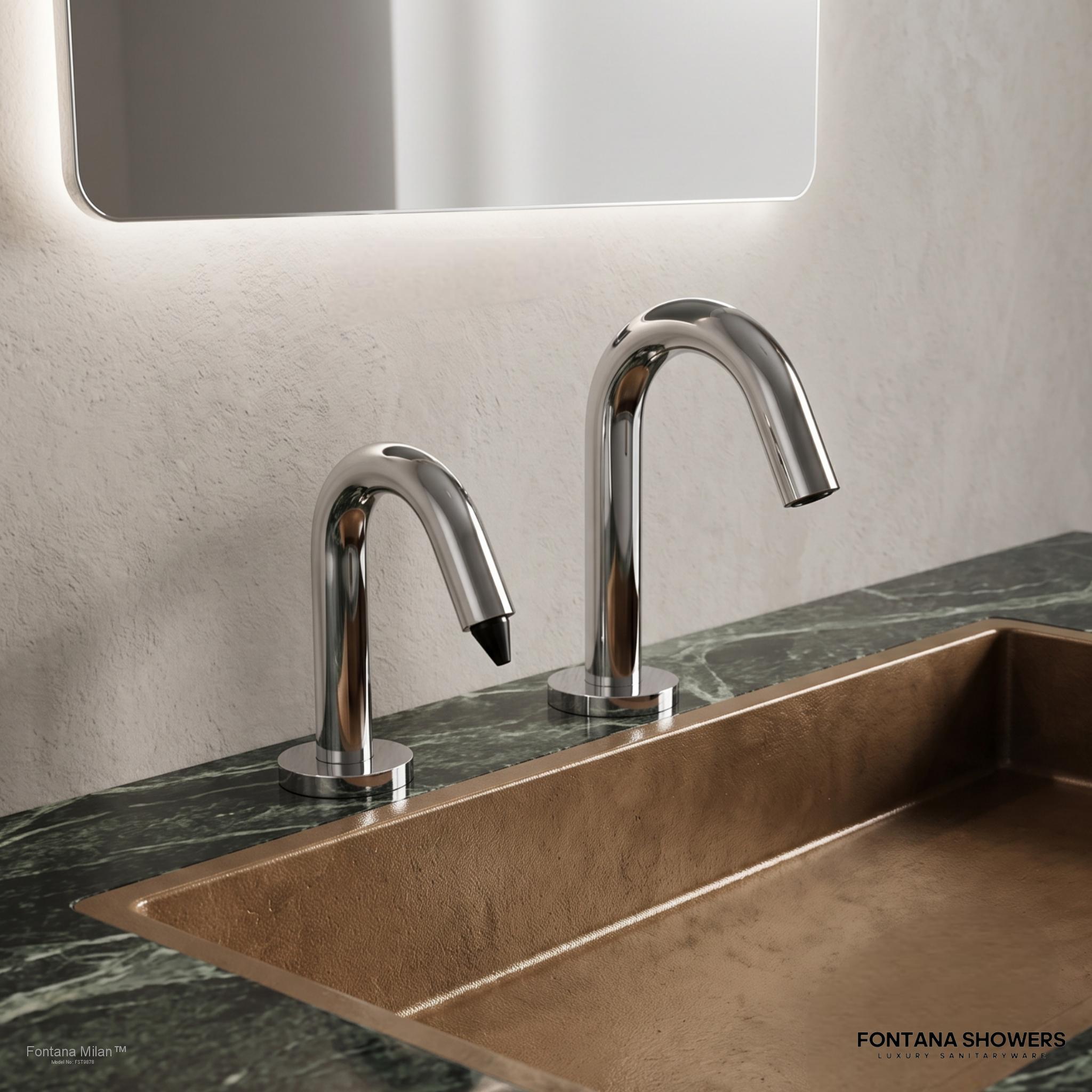 Fontana Denver Goose Neck Chrome Finish Dual Automatic Commercial Sensor Faucet And Soap Dispenser