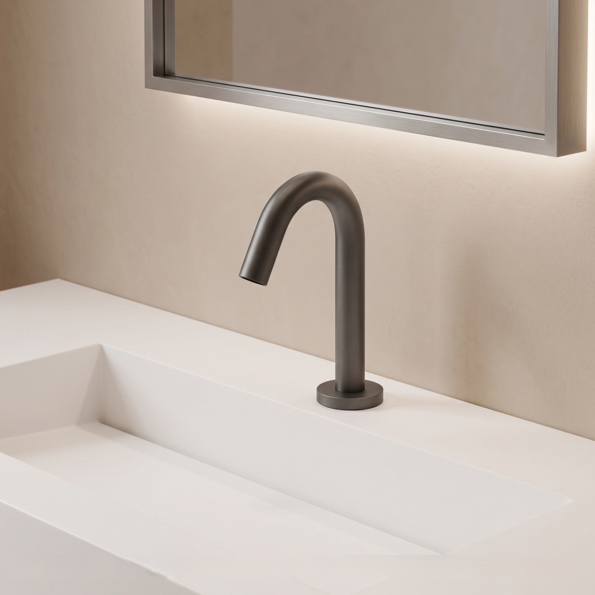 Fontana Milan Freestanding Gun Metal Gray Dual Automatic Commercial Sensor Faucet and Soap Dispenser