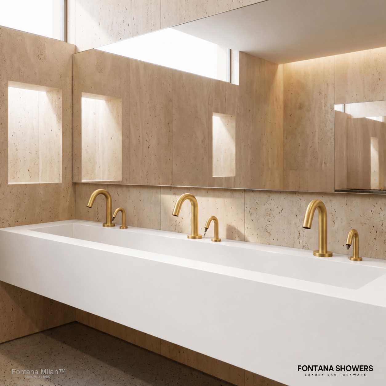 Fontana Milan Commercial Automatic Freestanding Polished Gold Dual Sensor Faucet And Soap Dispenser