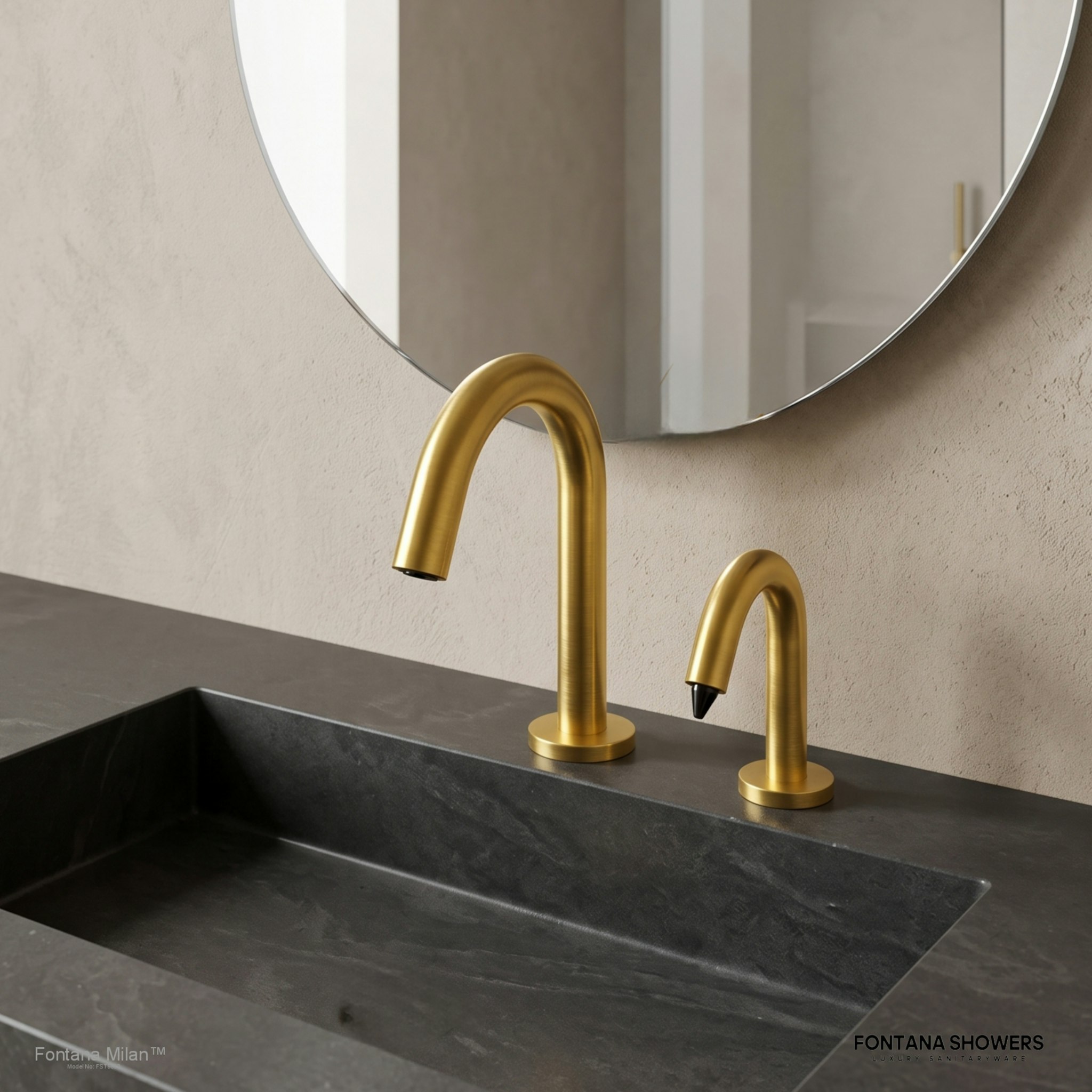 Fontana Milan Commercial Automatic Freestanding Polished Gold Dual Sensor Faucet And Soap Dispenser