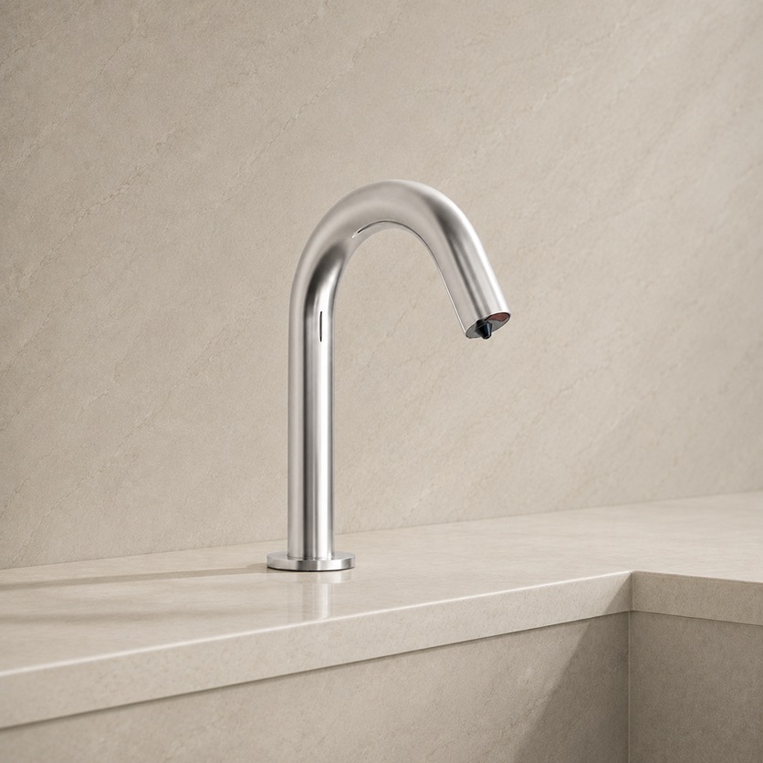Deck mounted automatic soap dispenser reference for correct battery compartment inspection