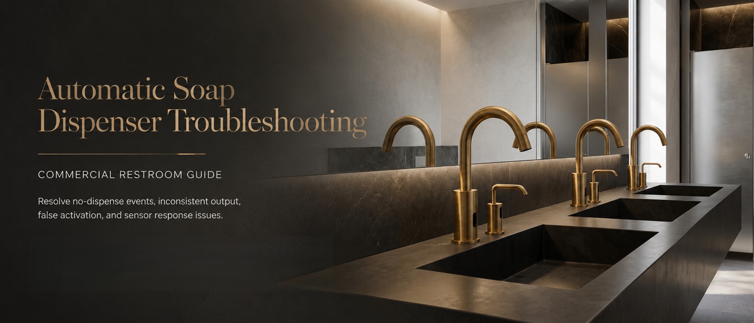 Automatic soap dispenser troubleshooting in a commercial restroom