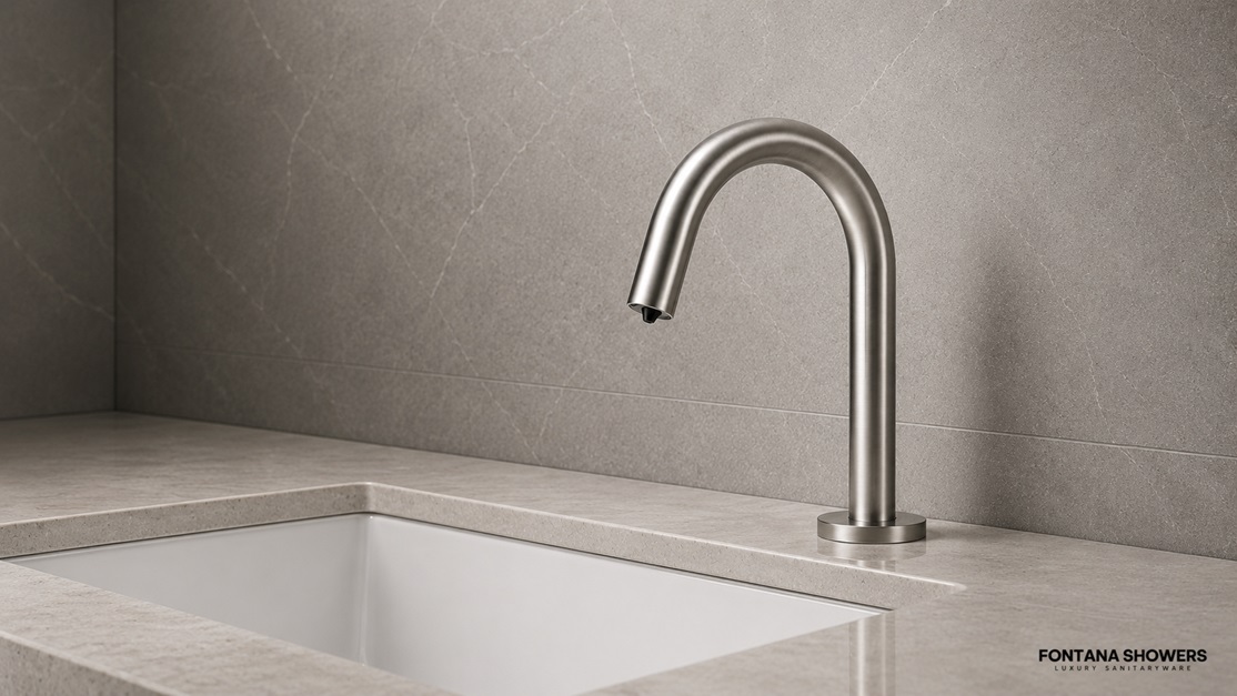 High traffic commercial restroom sink row for automatic soap dispenser maintenance planning