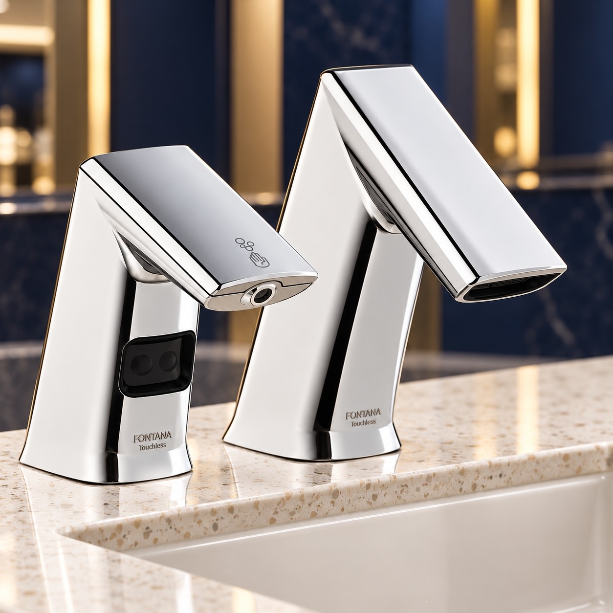 Fontana Lyon polished chrome touchless water faucet and foam soap dispenser set