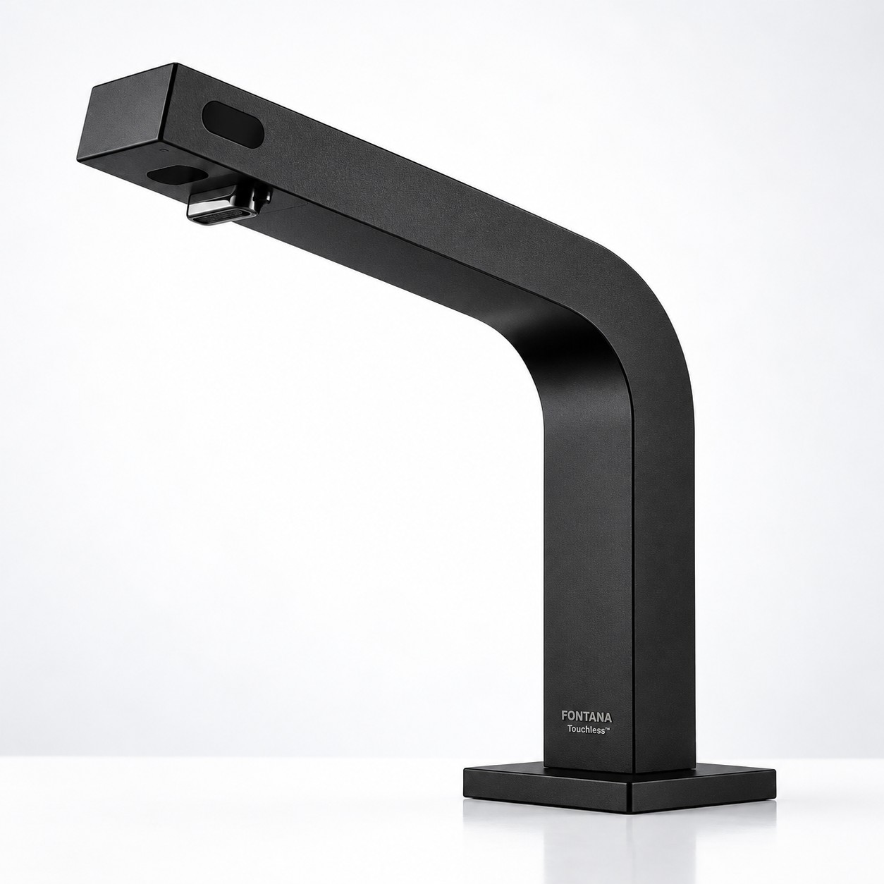 Bathroom faucet installation featured in the Fontana matte black touchless faucet collection