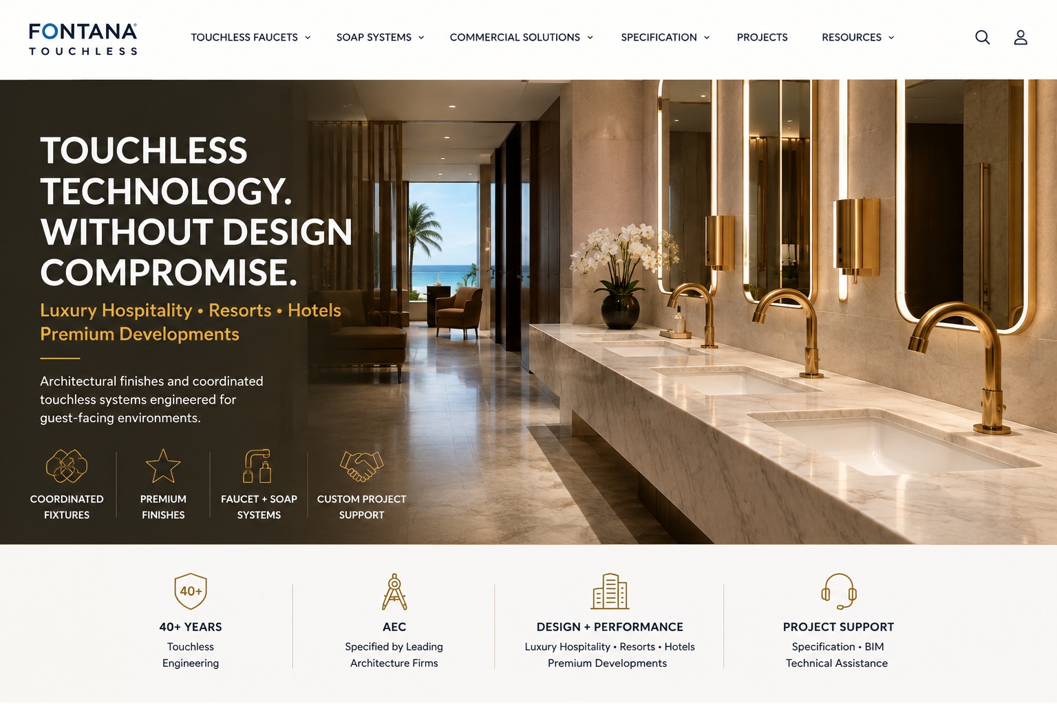 Fontana touchless faucets and soap dispensers for luxury hotels and hospitality projects