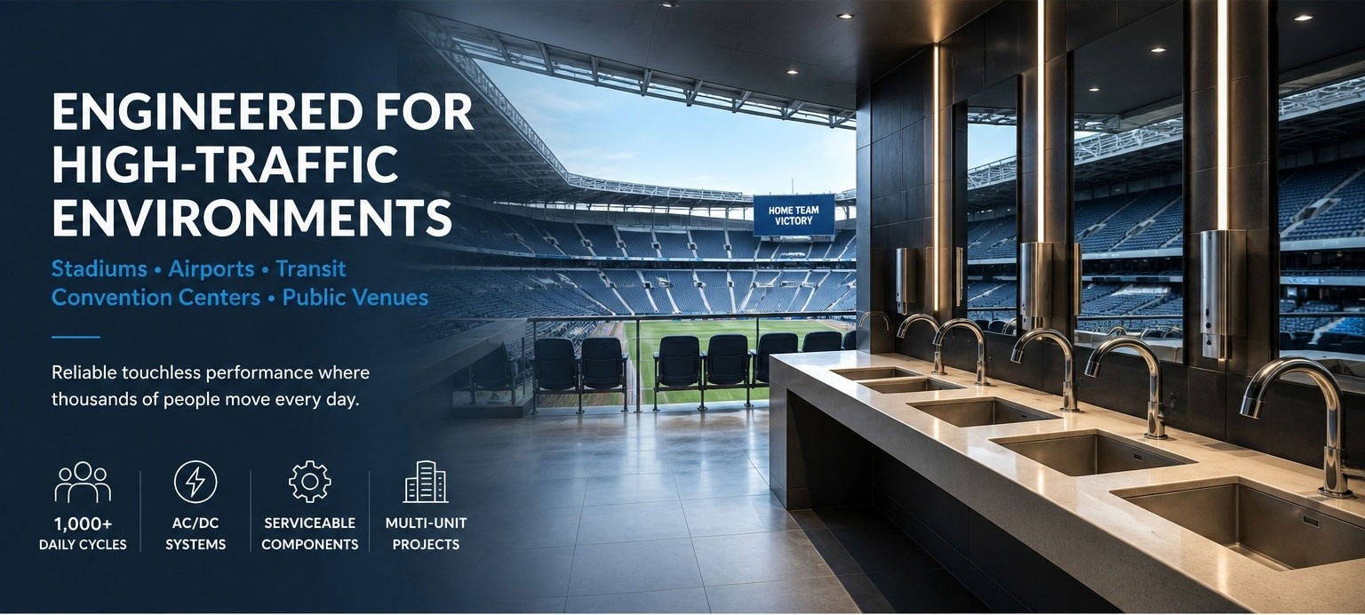 Fontana touchless faucet systems for stadiums and high-traffic public venues