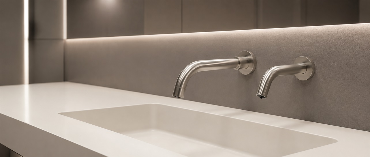 Fontana HydroVibe brushed nickel touchless sensor faucet and automatic soap dispenser set