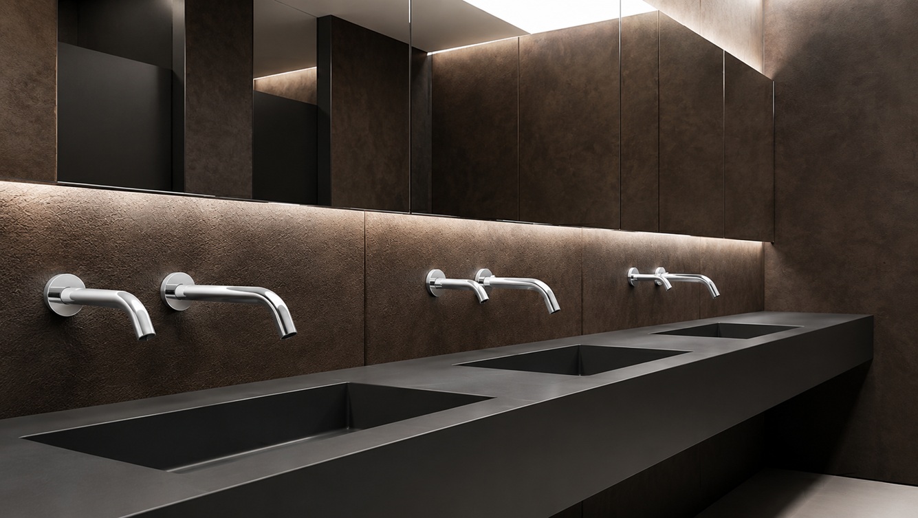 Horizontal frame showing a chrome commercial automatic infrared foam soap dispenser for foam soap compatibility checks