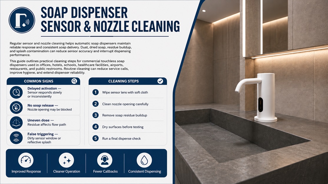 Commercial restroom automatic soap dispenser solution for reliable handwashing maintenance