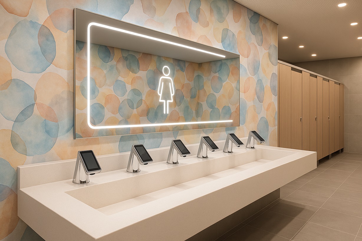 High-traffic concourse restroom with smart fixtures