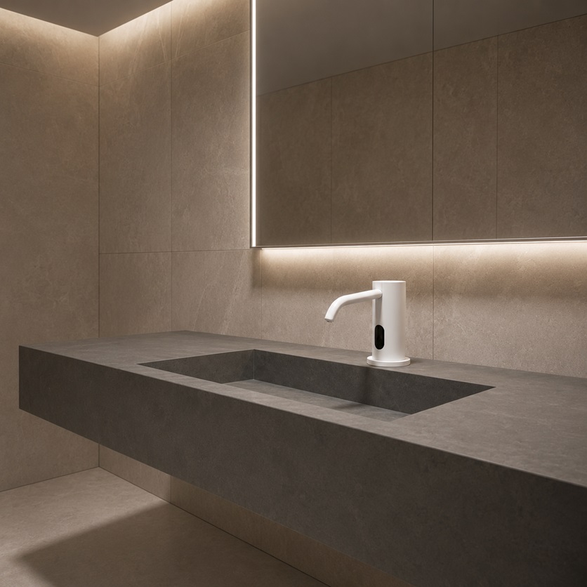 Commercial touchless soap dispenser reference for blinking red light pump priming and refill troubleshooting